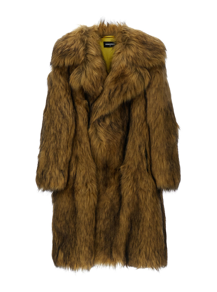 Brown Coat With Classic Lapels Faux Fur Girl Modacrylic Acrylic Polyester Shearling Jackets And Furs