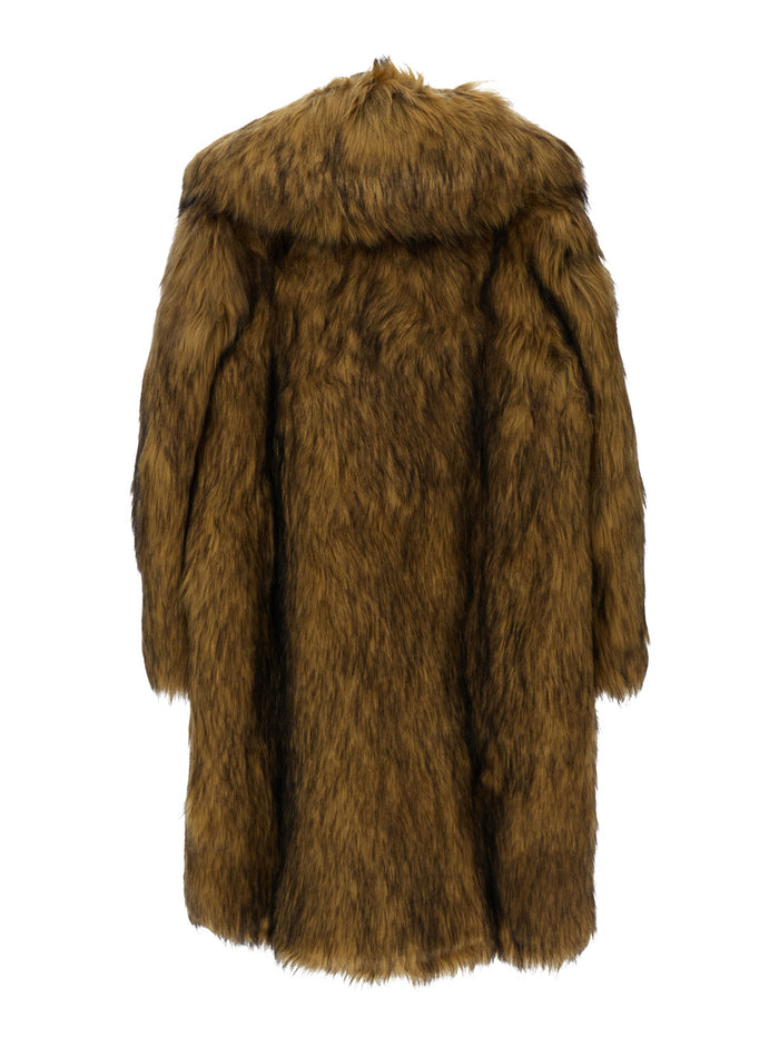 Brown Coat With Classic Lapels Faux Fur Girl Modacrylic Acrylic Polyester Shearling Jackets And Furs