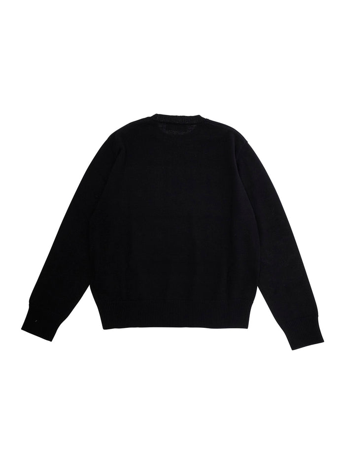 Black Crew Neck Sweater With Logo Lettering On The Front Wool Boy Jersey