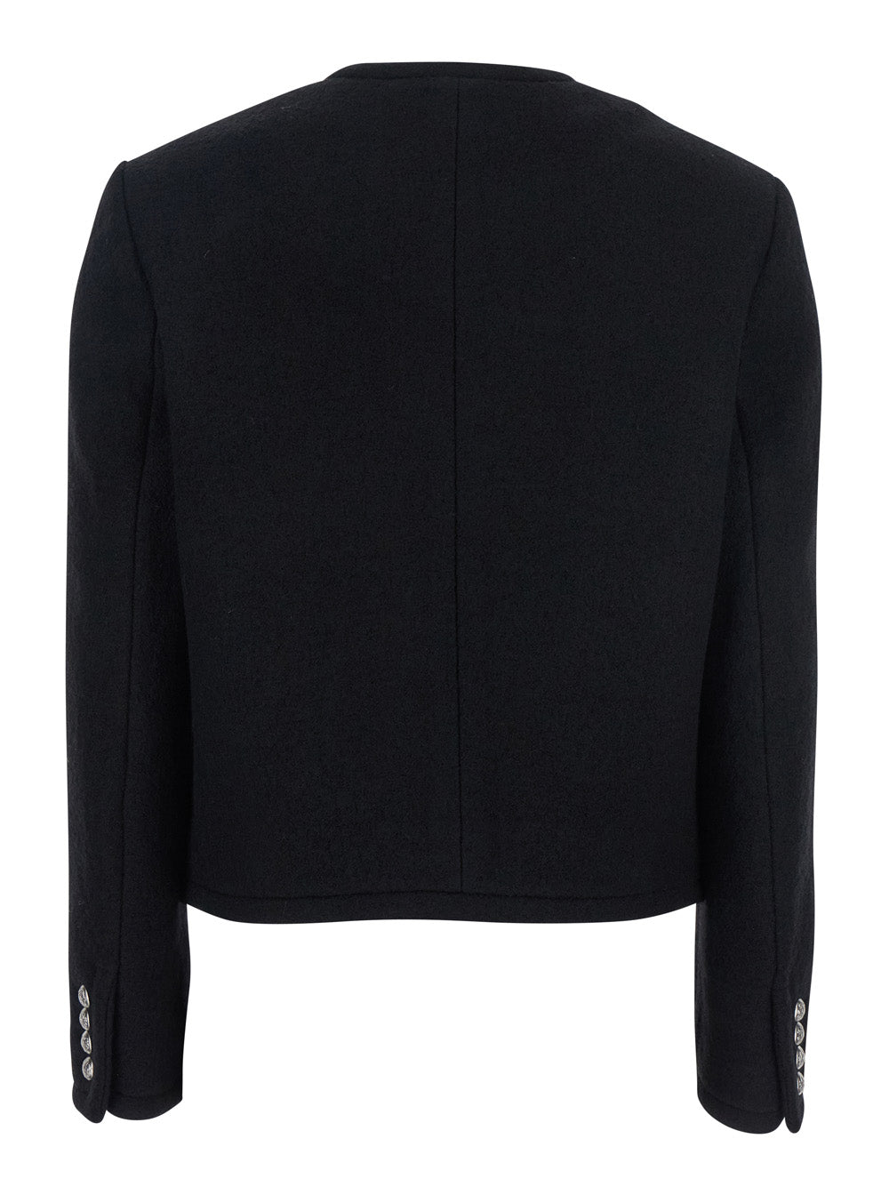Black Jacket with Button Closure and Front Pockets in Tweed Woman Wool Blazers