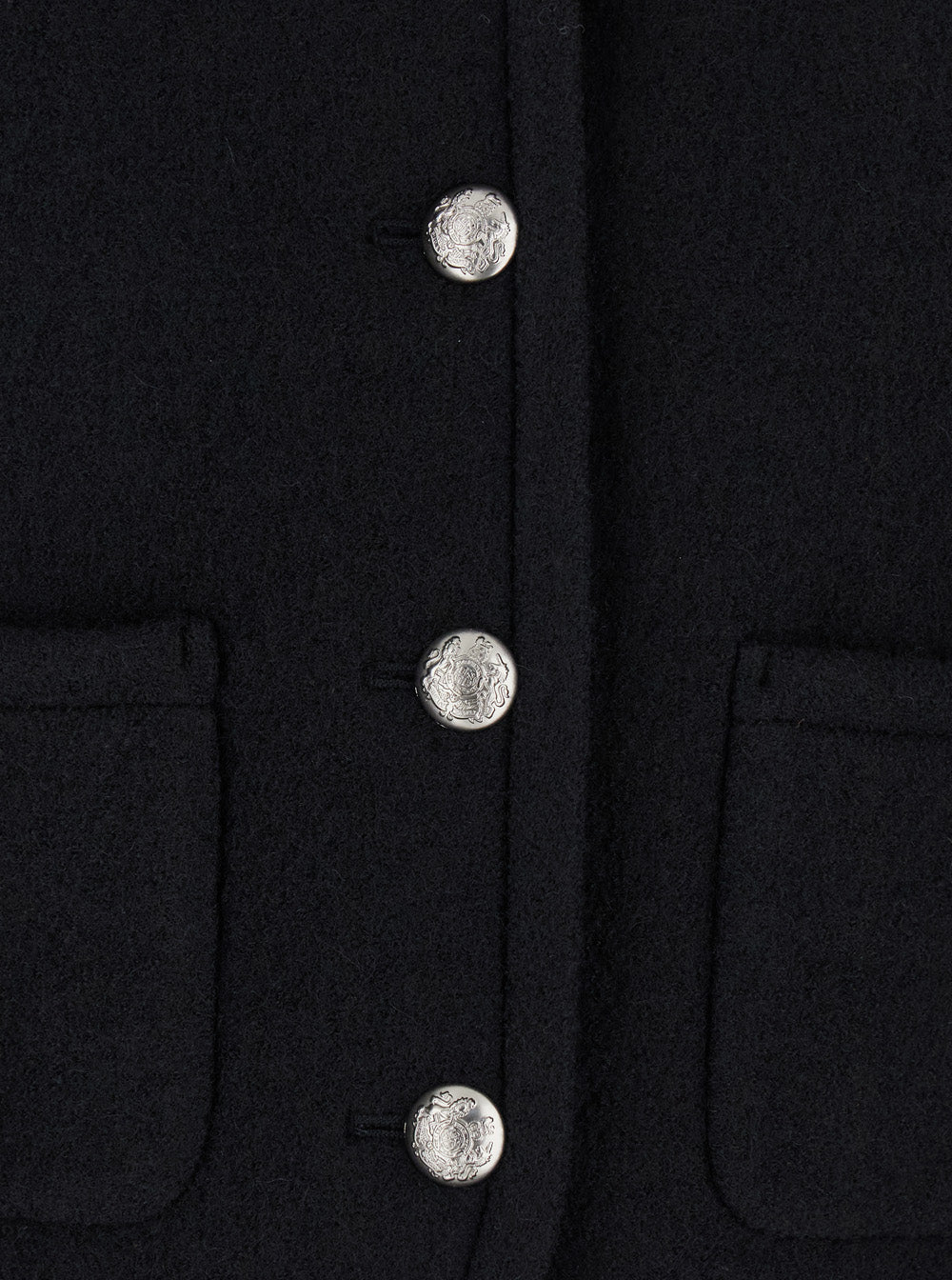 Black Jacket with Button Closure and Front Pockets in Tweed Woman Wool Blazers