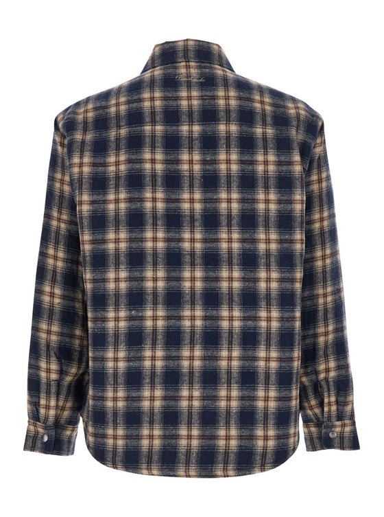 Multicolor Checkered Shirt with Front Logo Patch in Flannel Man Cotton And Blouses