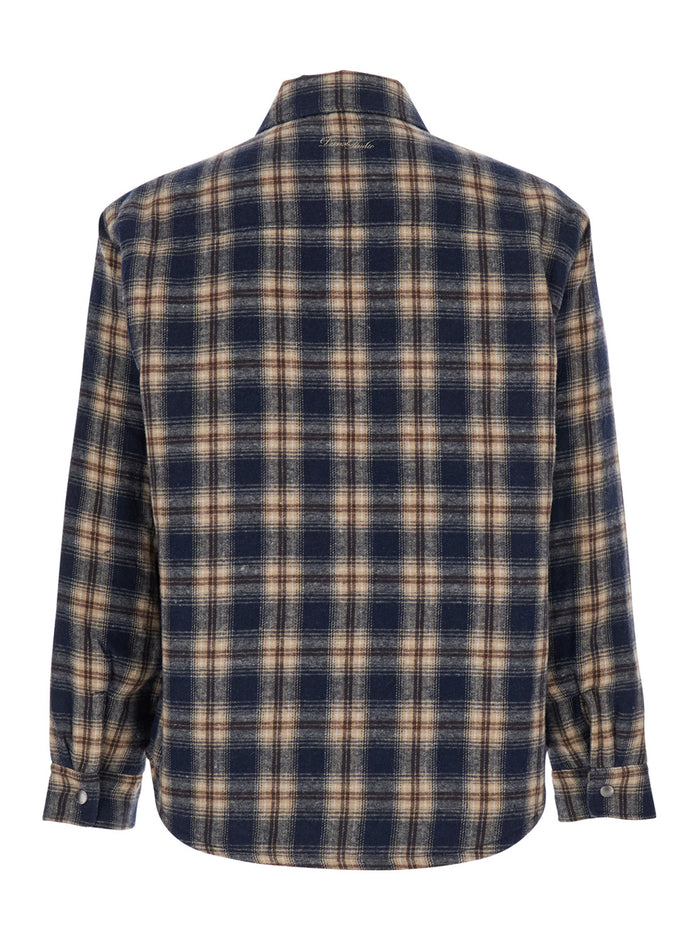 Multicolor Checkered Shirt with Front Logo Patch in Flannel Man Cotton And Blouses