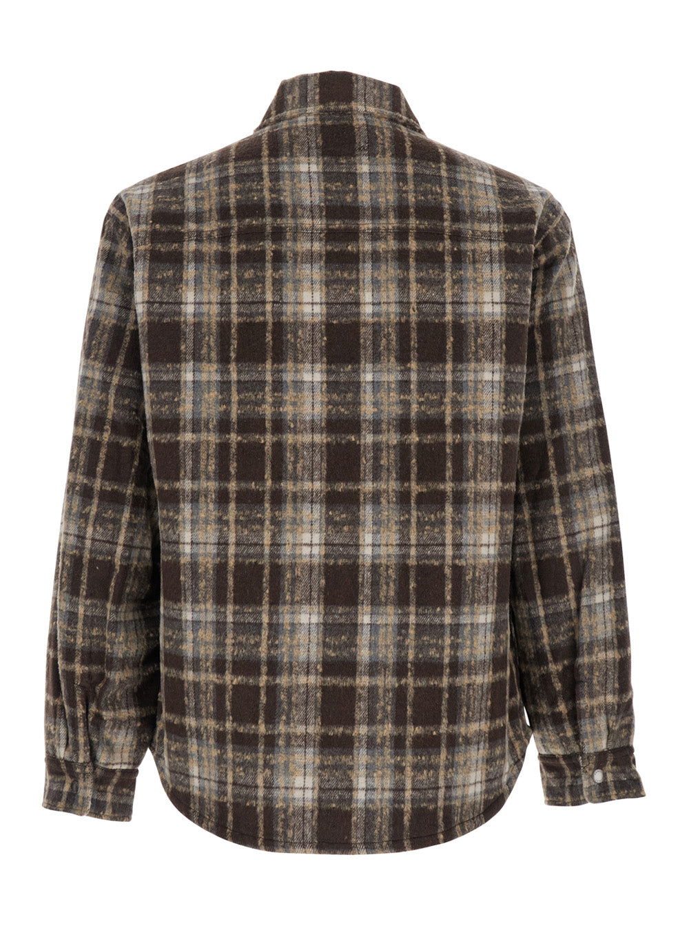 Brown Checkered Shirt with Front Logo Patch in Flannel Man Polyester And Blouses