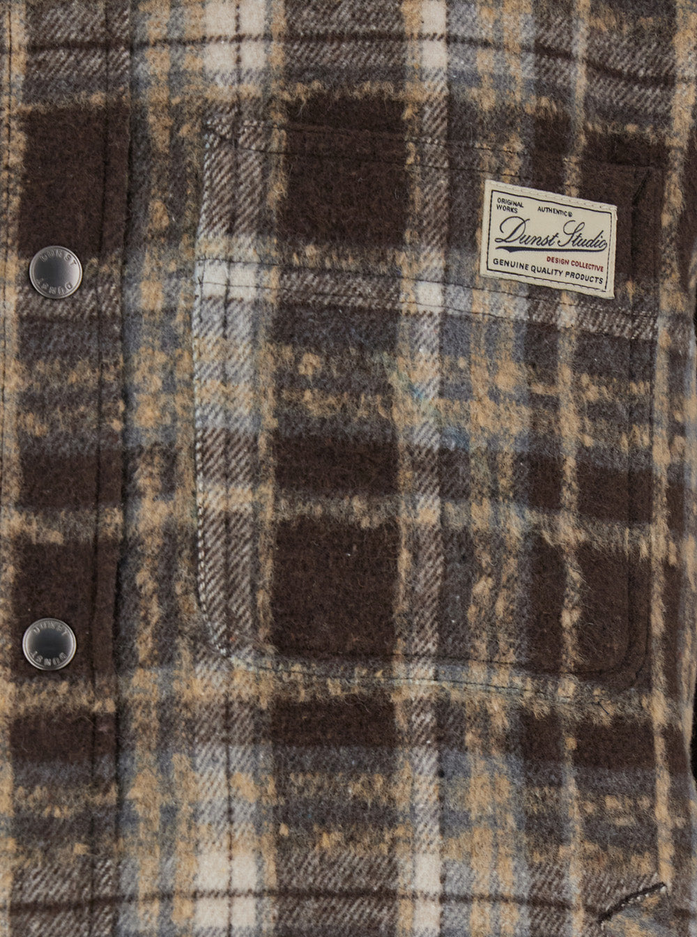 Brown Checkered Shirt with Front Logo Patch in Flannel Man Polyester And Blouses