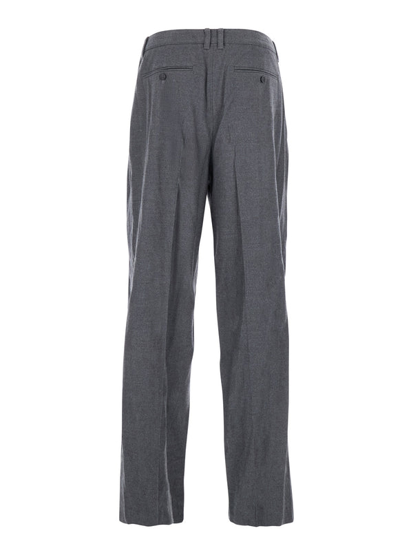 Grey Tailored Trousers With Front Pleats Polyester
