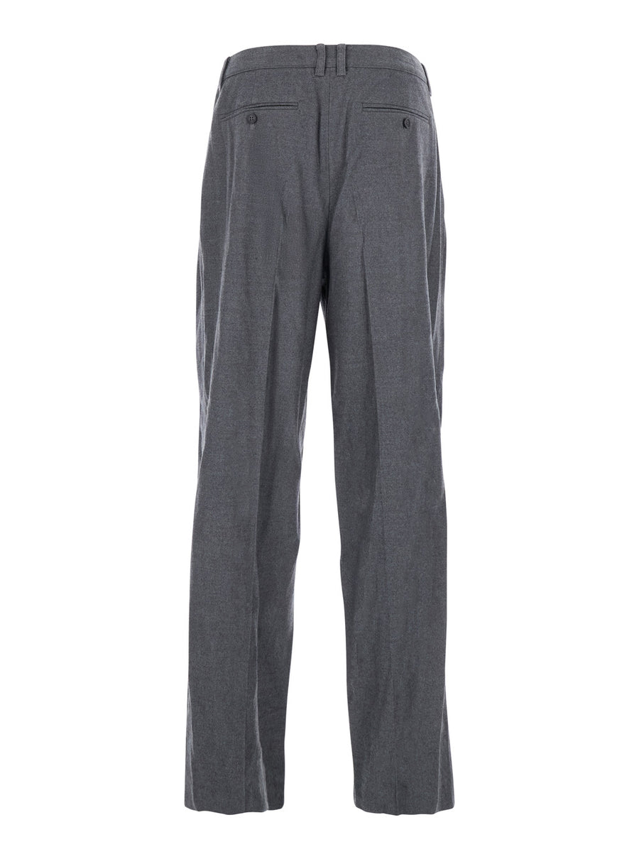 Grey Tailored Trousers With Front Pleats Polyester