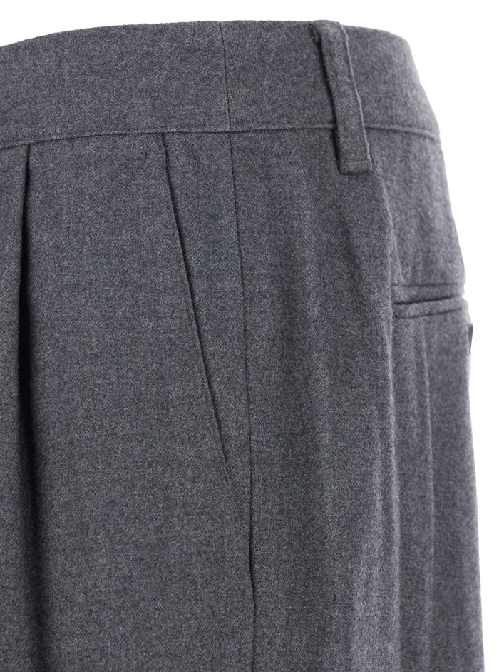 Grey Tailored Trousers with Front Pleats in Fabric Man Polyester Wool Rayon