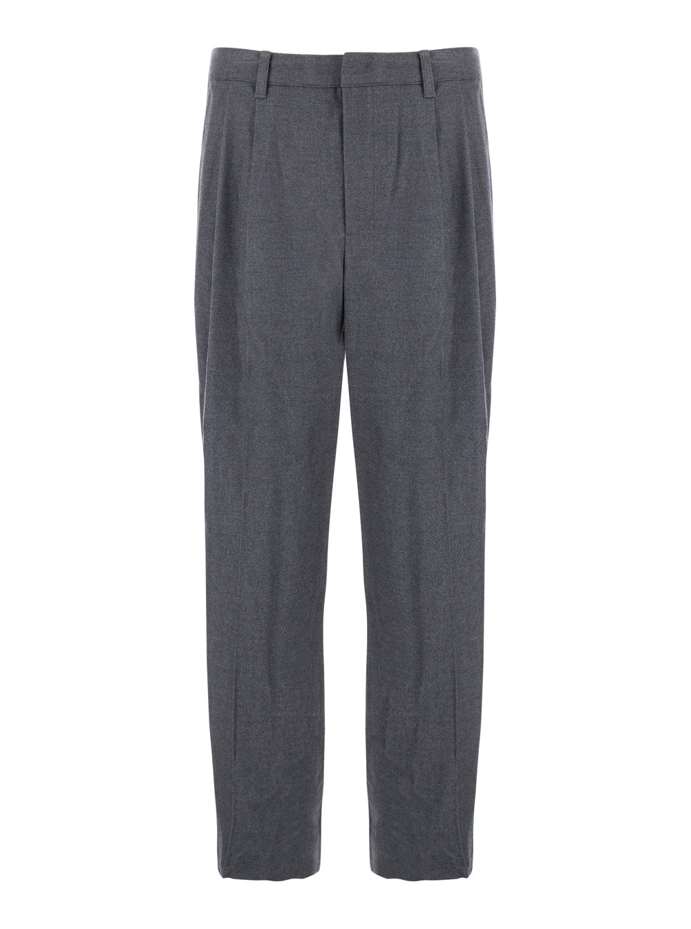 Grey Tailored Trousers with Front Pleats in Fabric Man Polyester Wool Rayon