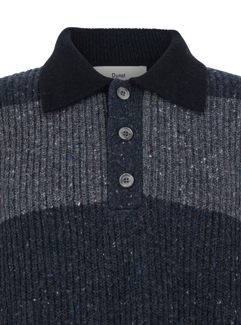 Grey Polo Shirt with Ribbed Design and Striped Motif in Wool Man Polyester Nylon Jersey