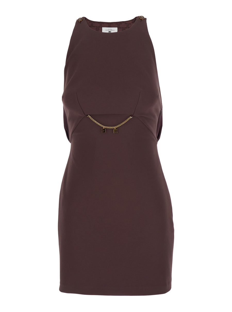 Bordeaux Sleeveless Dress With Chain Decoration Polyester