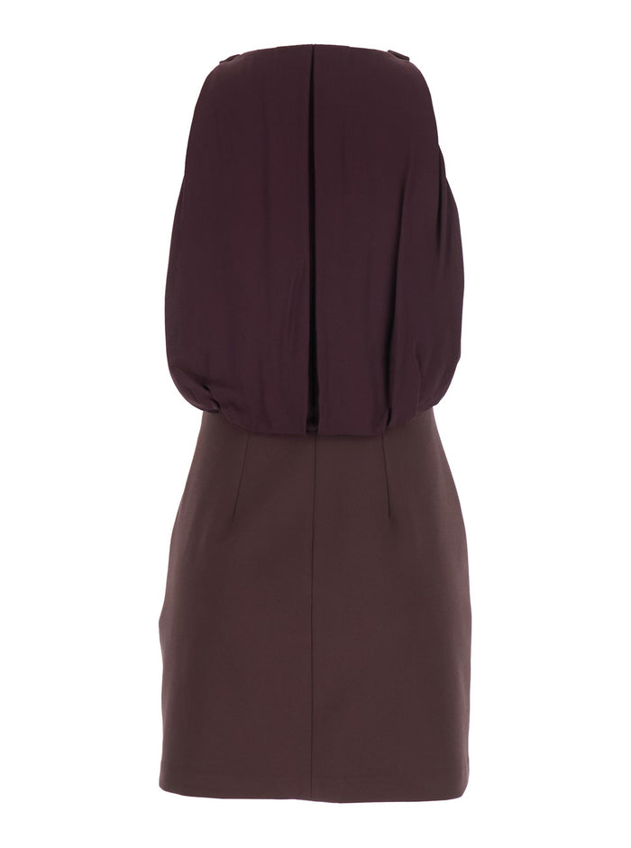 Bordeaux Sleeveless Dress with Chain Decoration on the Front in Fabric Woman Polyester Elastane