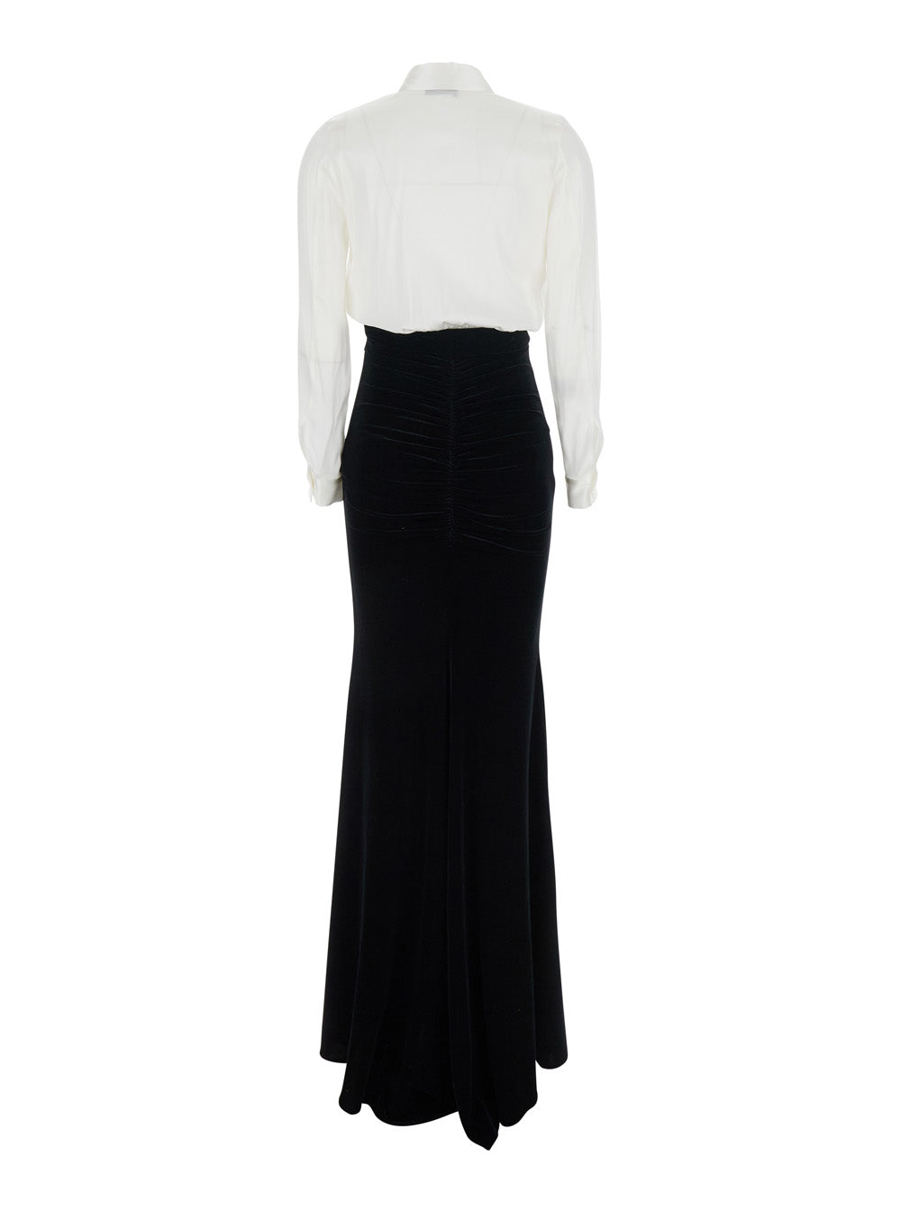 White and Black Long Dress with Metallic Detail Skirt Design in Fabric Woman White/black