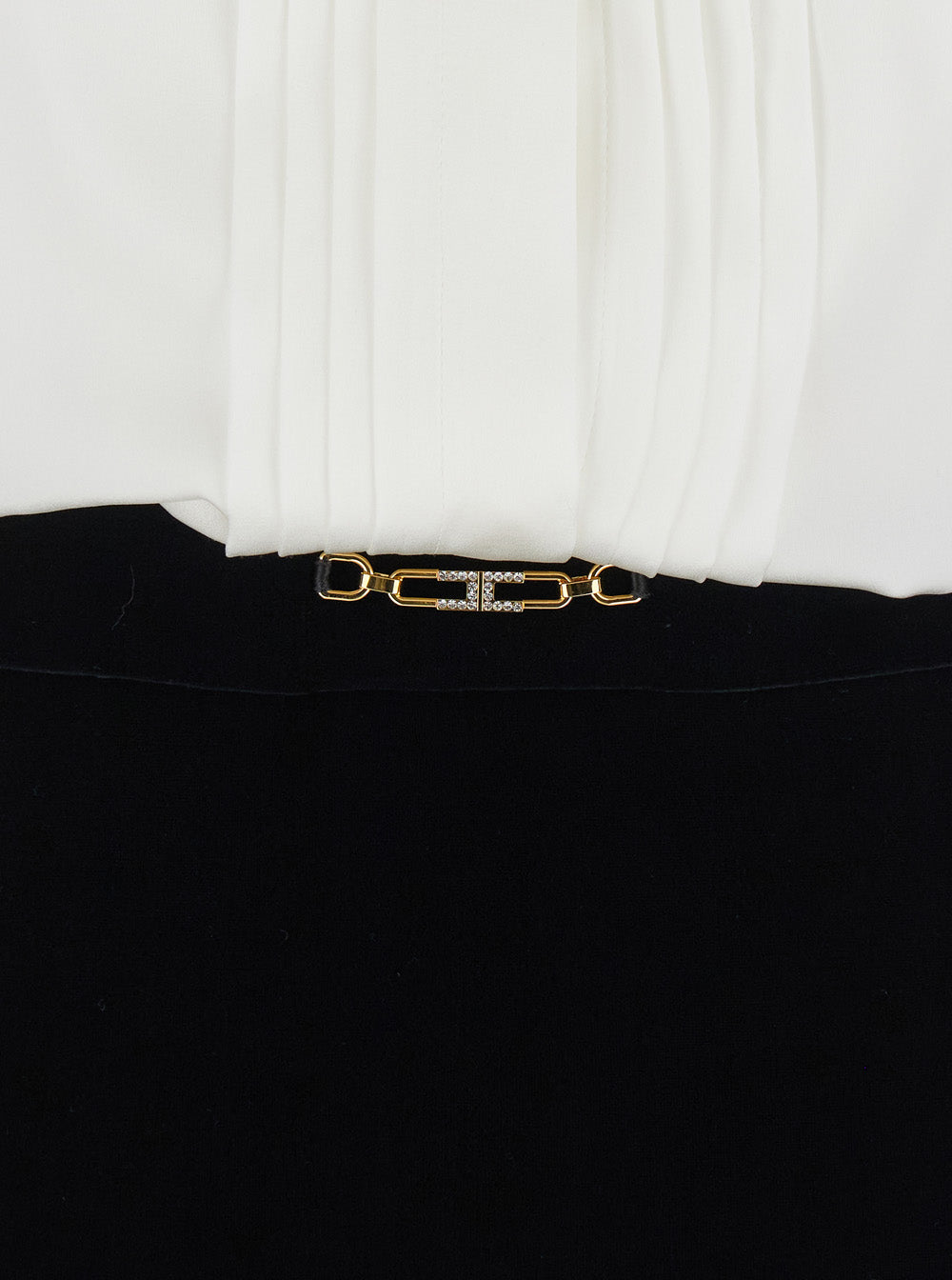 White and Black Long Dress with Metallic Detail Skirt Design in Fabric Woman White/black