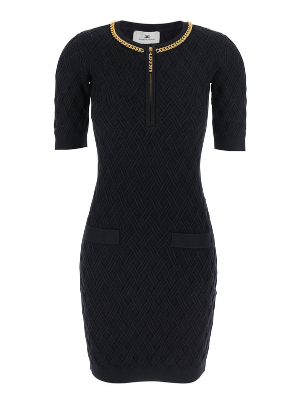 Black Crewneck Dress With Chain Detail Viscose
