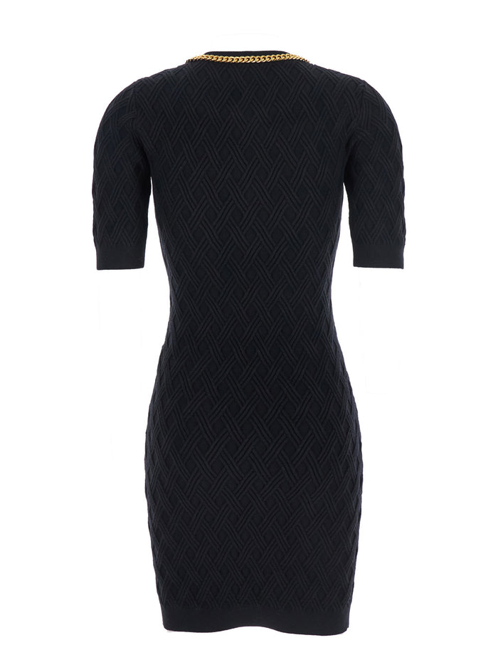 Black Crewneck Dress with Chain Detail on the Collar in Wool Woman Viscose Polyester Polyamide