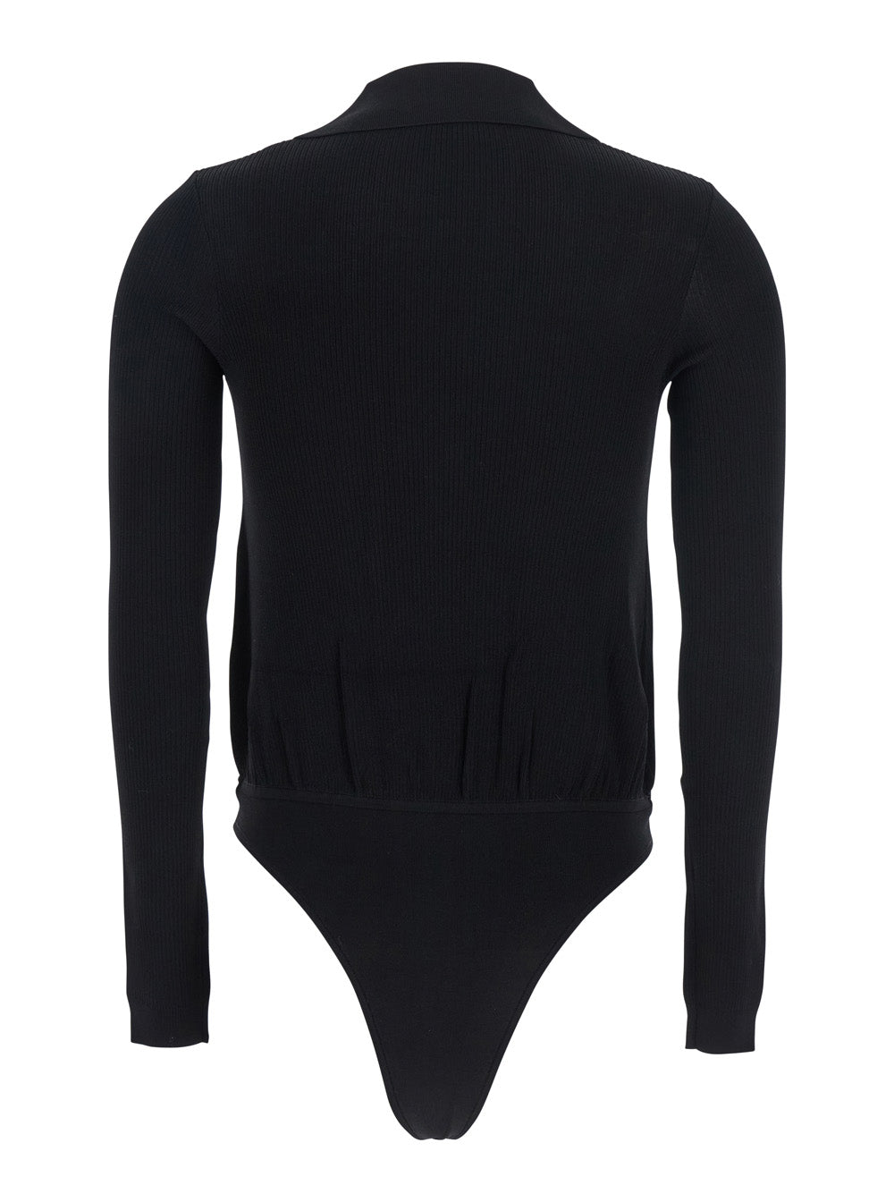 Black Wraparound Bodysuit with Chain Embellishment on the Front in Viscose Blend Woman Polyamide Silk Tops