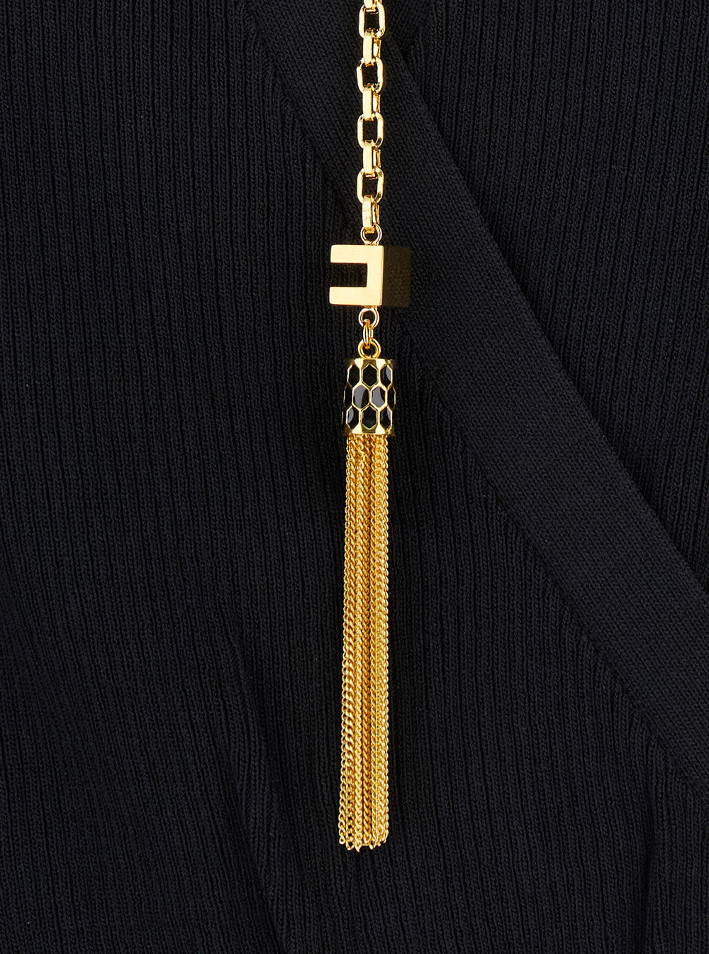 Black Wraparound Bodysuit with Chain Embellishment on the Front in Viscose Blend Woman Polyamide Silk Tops