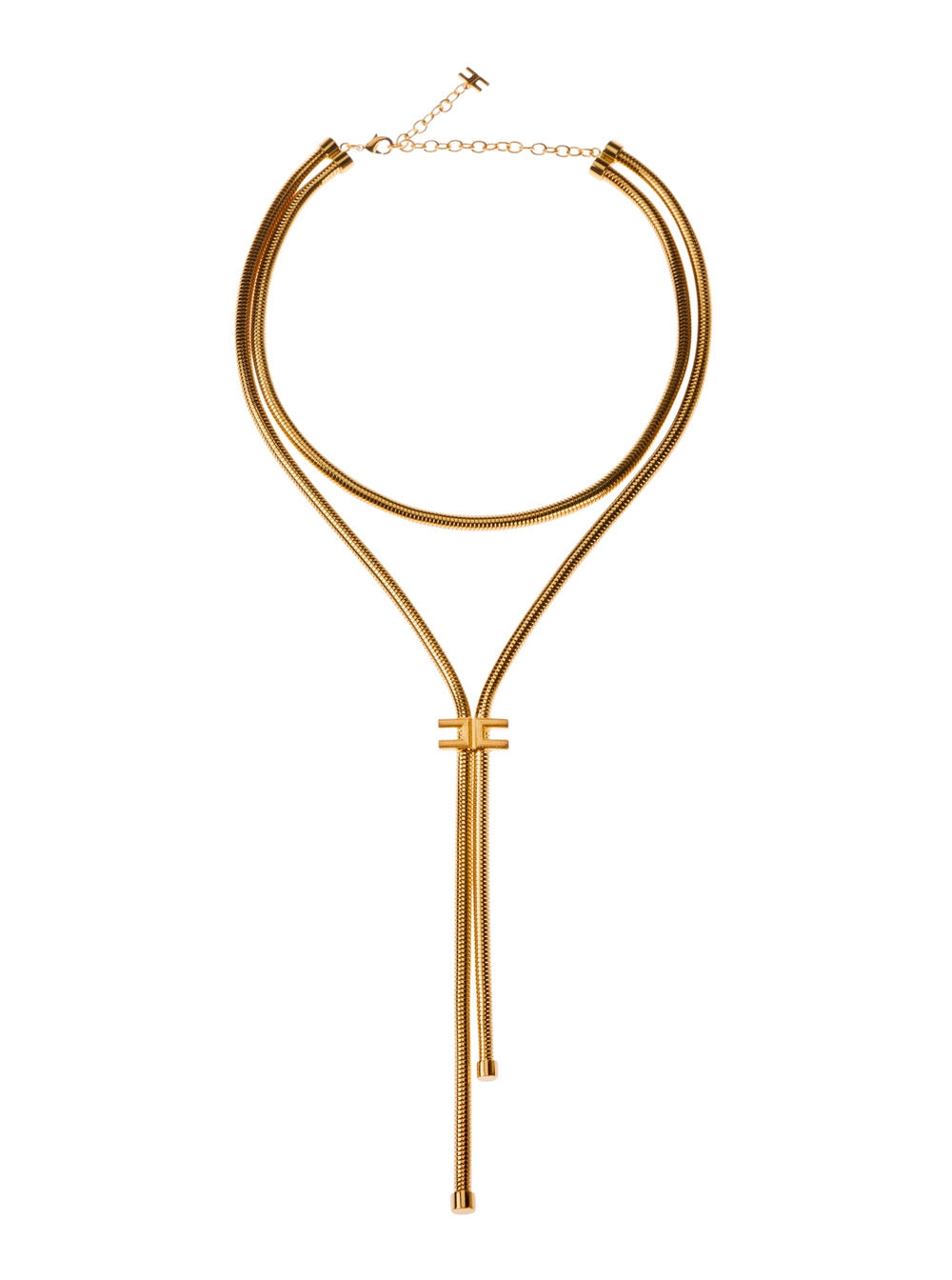 Gold Colored Necklace With Logo Plaque And Pendant Detail Metal Woman Metallic Necklaces