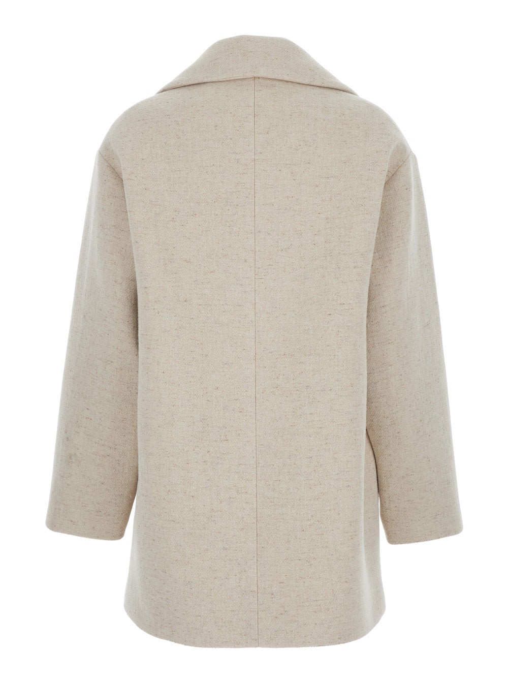 White Coat with Wide Lapels and Logo Printed on the Side in Wool Silk Blend Woman Virgin Polyamide Outerwear