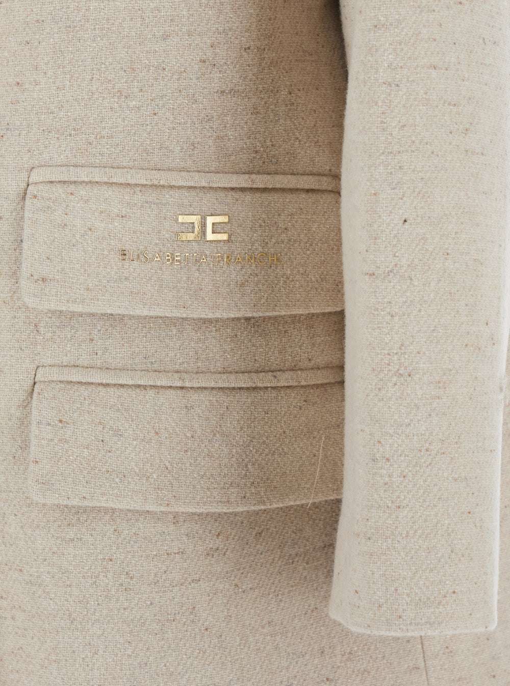White Coat with Wide Lapels and Logo Printed on the Side in Wool Silk Blend Woman Virgin Polyamide Outerwear