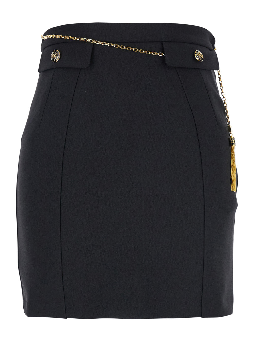 Black Skirt With Metallic Pendant And Patch Pockets Fabric Woman