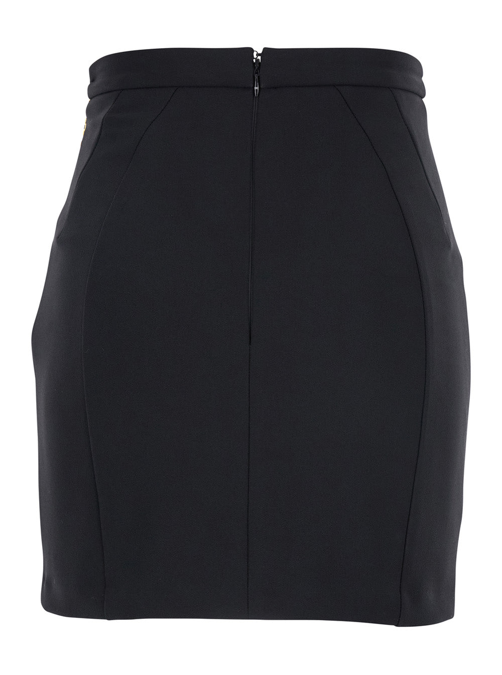 Black Skirt With Metallic Pendant And Patch Pockets Fabric Woman
