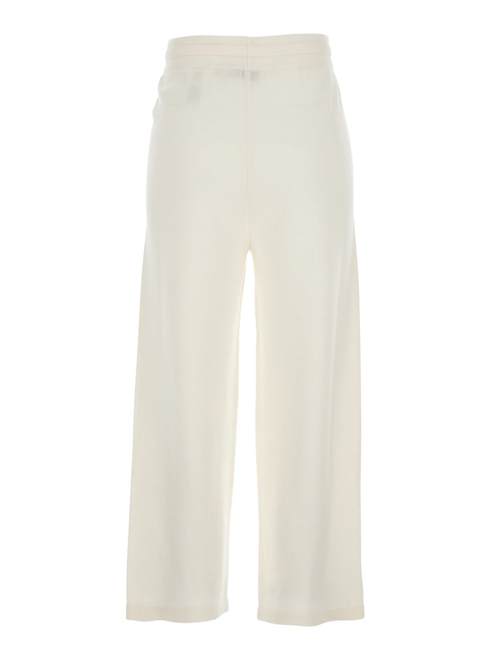 White Pants with Elasticated Waist Drawstring in Fabric Woman Trousers