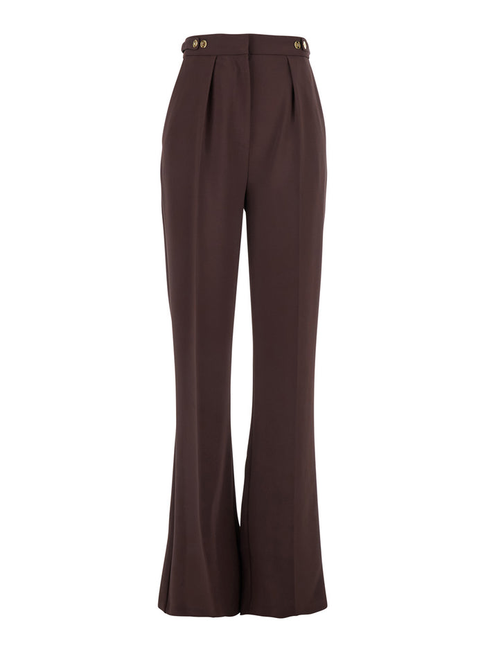 Bordeaux Pants with Jewel Button Embellishments and Pences in Tech Fabric Stretch Woman Polyester Elastane Trousers