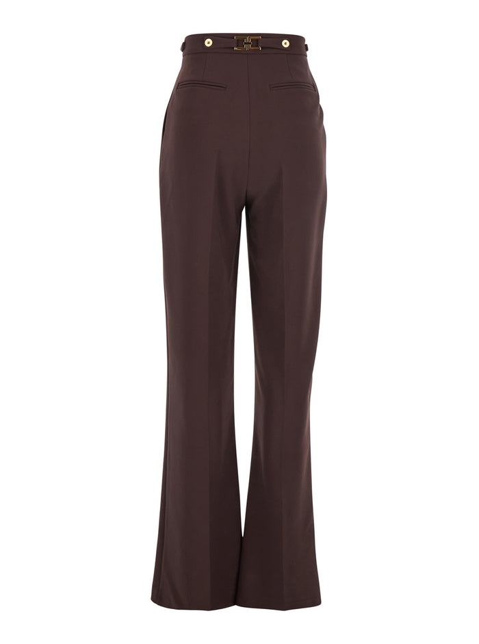 Bordeaux Pants with Jewel Button Embellishments and Pences in Tech Fabric Stretch Woman Polyester Elastane Trousers