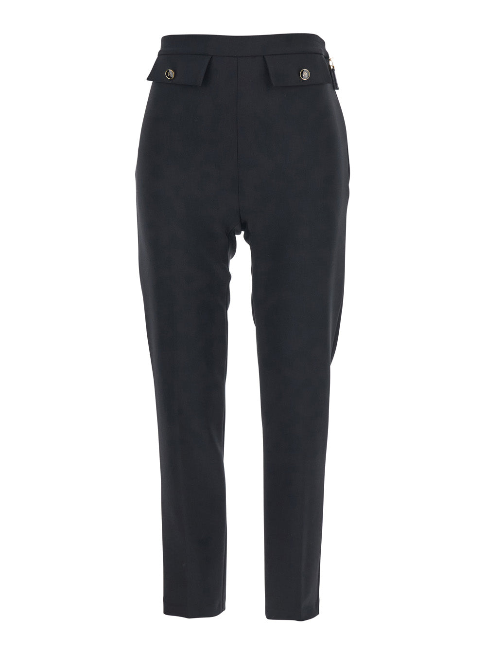 Black Trousers with Flap Pockets in Fabric Woman Polyester Elastane