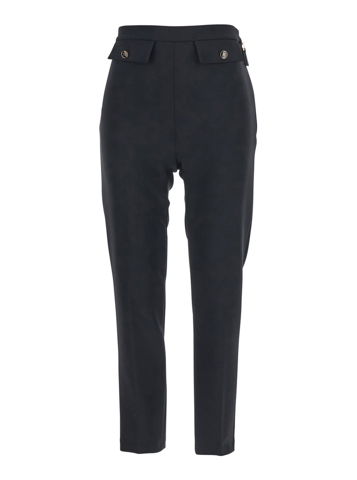 Black Trousers with Flap Pockets in Fabric Woman Polyester Elastane