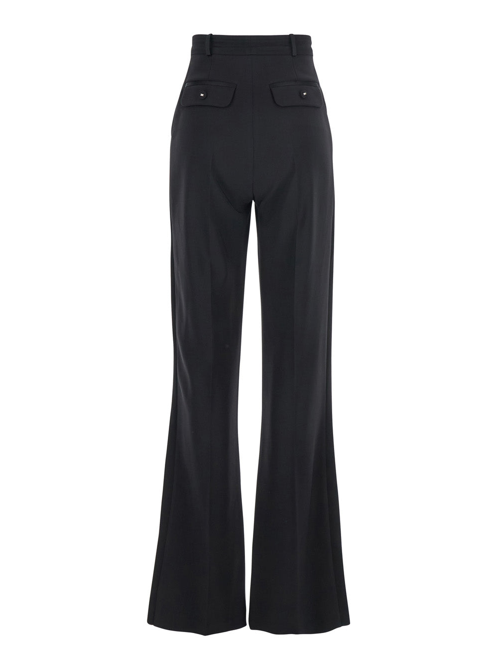 Black Trousers with Pleated Details in Fabric Woman Polyester Elastane