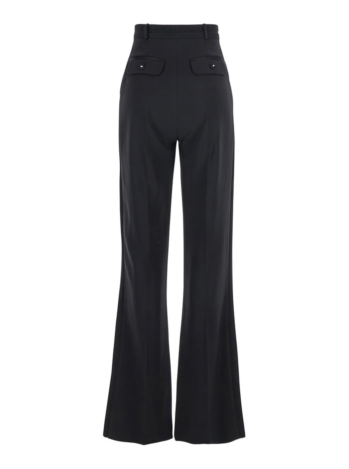 Black Trousers with Pleated Details in Fabric Woman Polyester Elastane