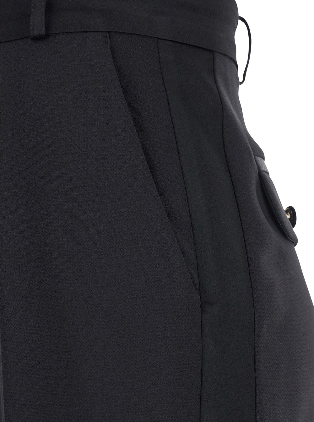 Black Trousers with Pleated Details in Fabric Woman Polyester Elastane