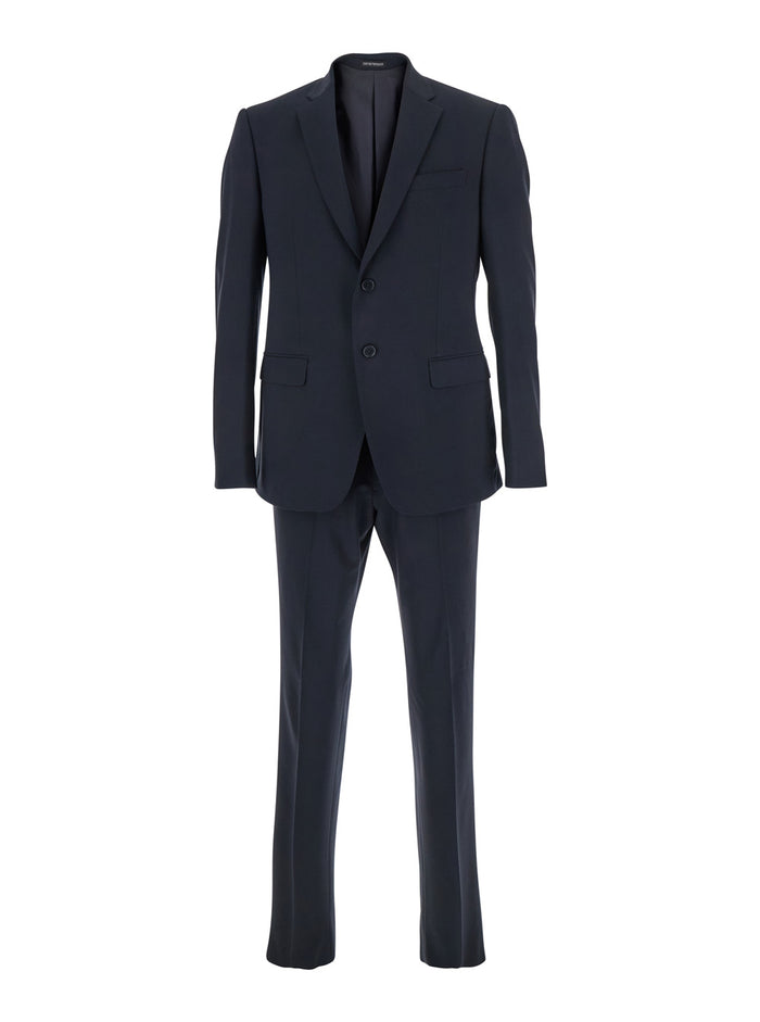 Blue Double-Breasted Suit with Classic Revers in Wool Man Blu Virgin Elastane Suits