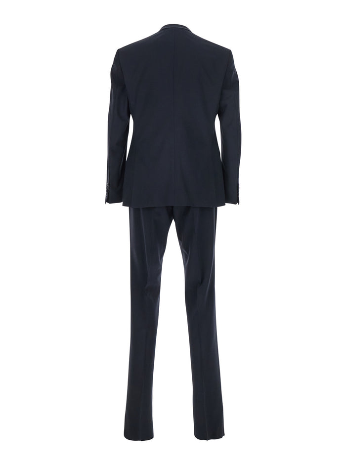 Blue Double-Breasted Suit with Classic Revers in Wool Man Blu Virgin Elastane Suits