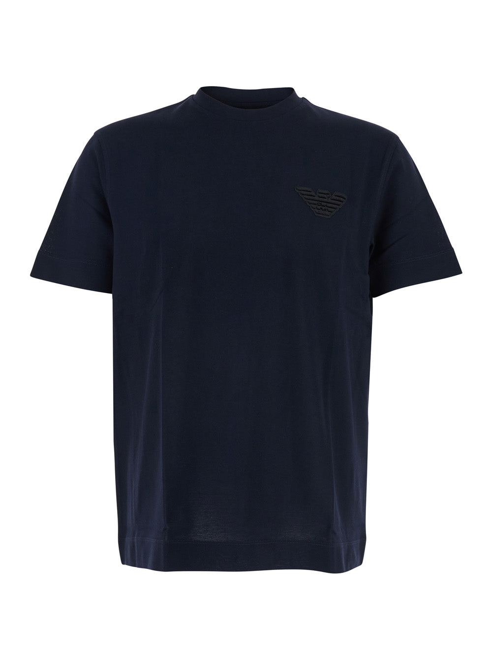 Blue Crewneck T-Shirt With Logo Embroidery On The Front Cotton Man Blu Tshirts And Polo Shirts