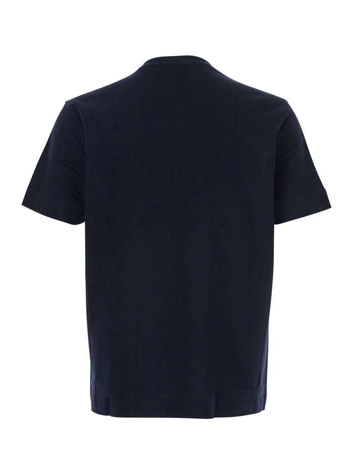 Blue Crewneck T-Shirt With Logo Embroidery On The Front Cotton Man Blu Tshirts And Polo Shirts