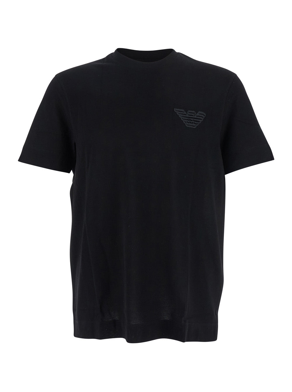 Black Crewneck T-Shirt with Logo Embroidery on the Front in Cotton Man Tshirts And Polo Shirts