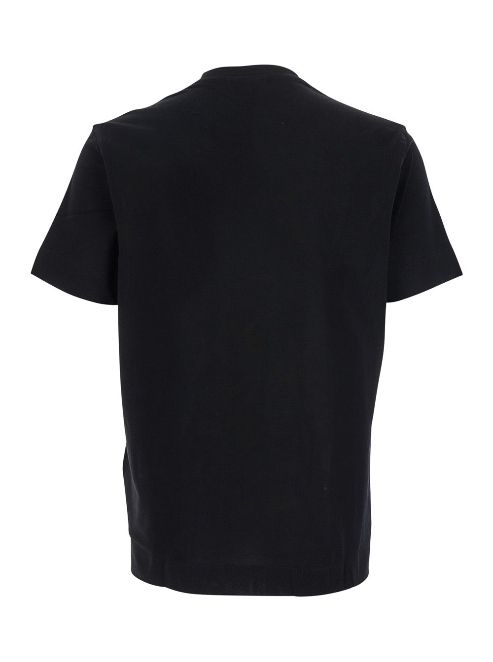 Black Crewneck T-Shirt with Logo Embroidery on the Front in Cotton Man Tshirts And Polo Shirts