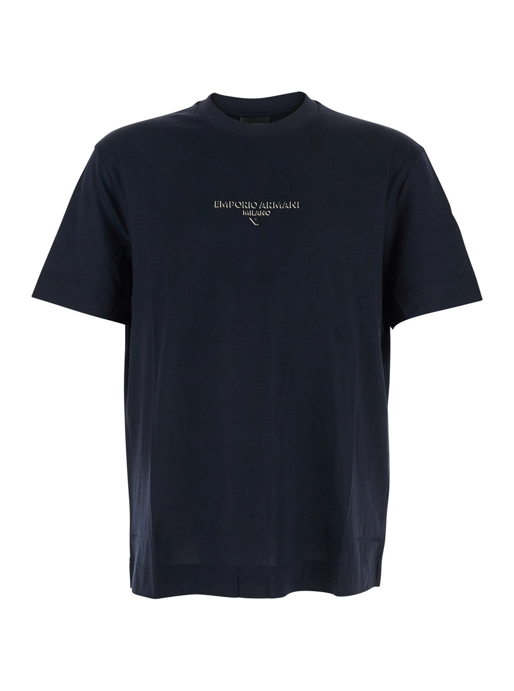 Blue Crewneck T-Shirt With Logo Lettering On The Front Cotton Blend Man Blu Lyocell Tshirts And Polo Shirts