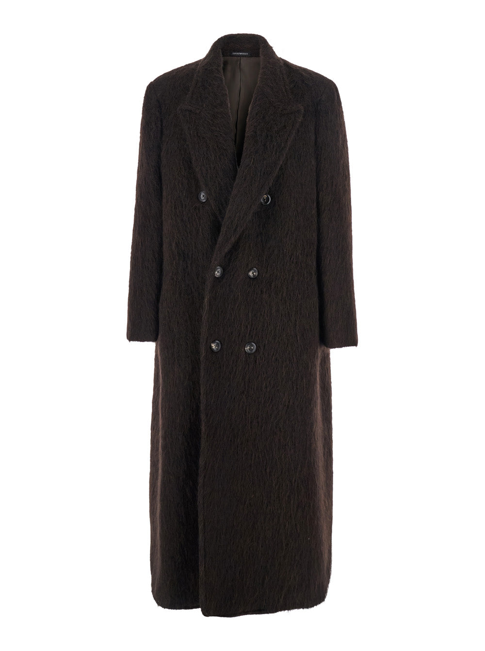 Brown Double-Breasted Coat With Classic Lapels And Brushed Effect Mohair Man Polyamide