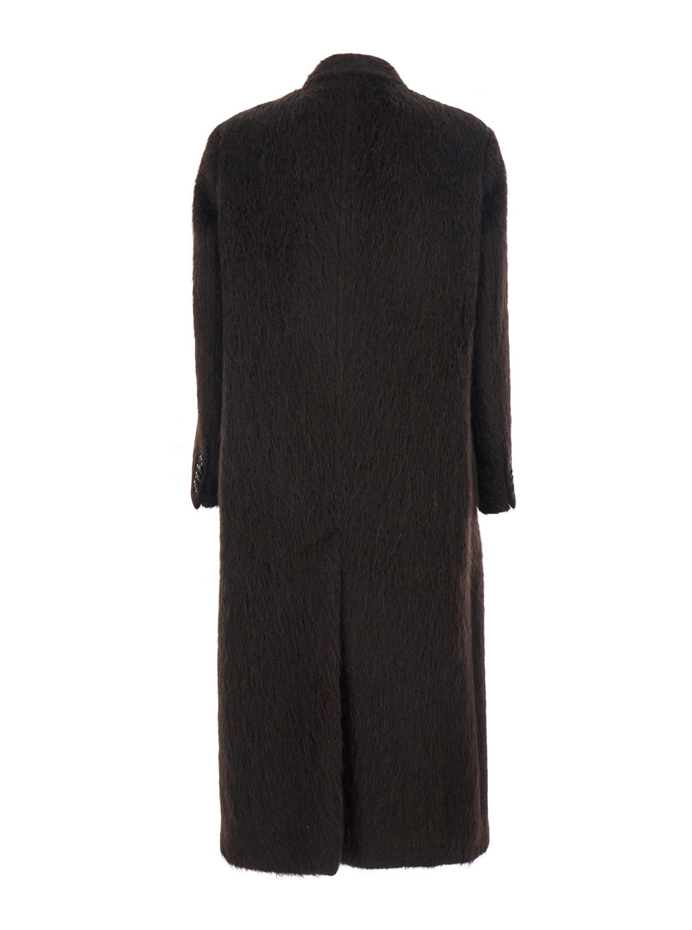 Brown Double-Breasted Coat With Classic Lapels And Brushed Effect Mohair Man Polyamide