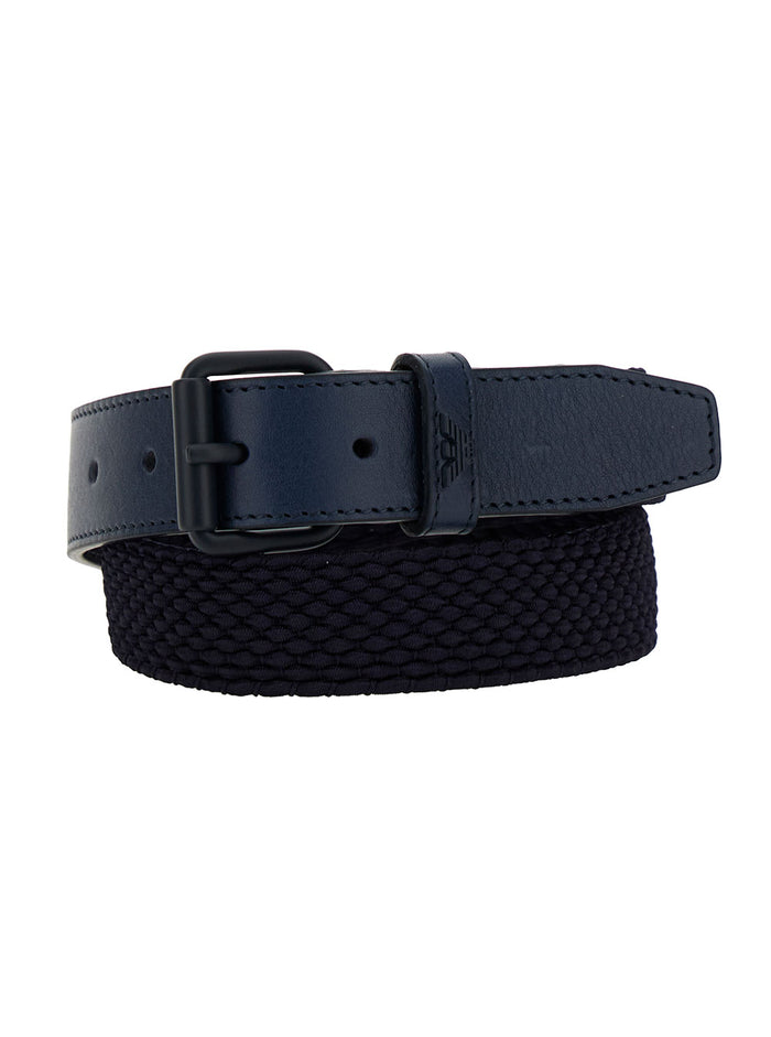 Blue Belt With Logo Braided Fabric And Leather Boy Blu Elastane Viscose