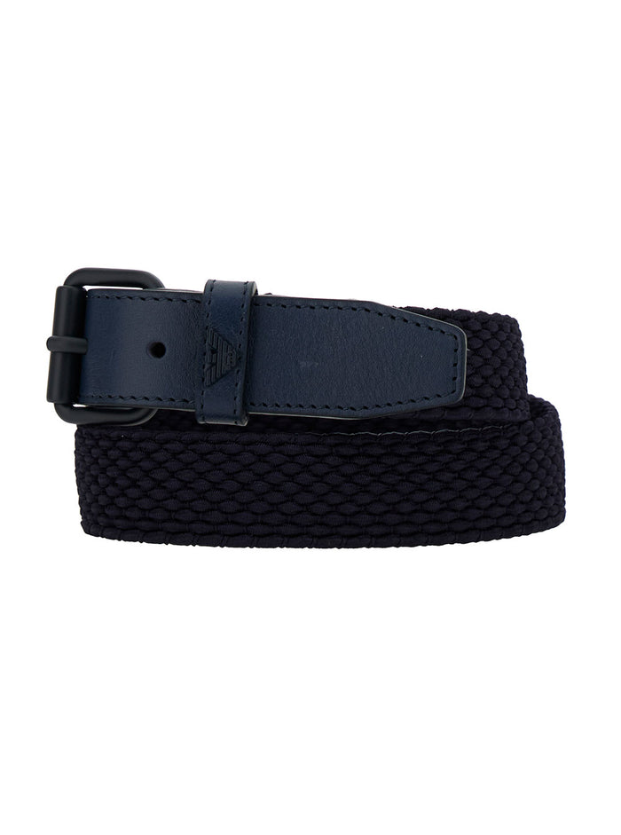Blue Belt With Logo Braided Fabric And Leather Boy Blu Elastane Viscose
