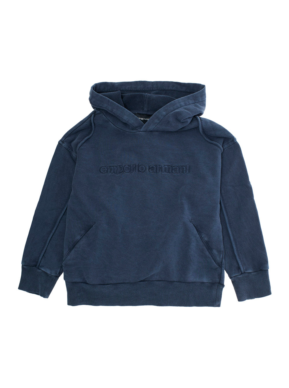 Blue Hoodie with Drawstring Hood and Logo Lettering on the Front in Cotton Boy Blu Sweatshirts