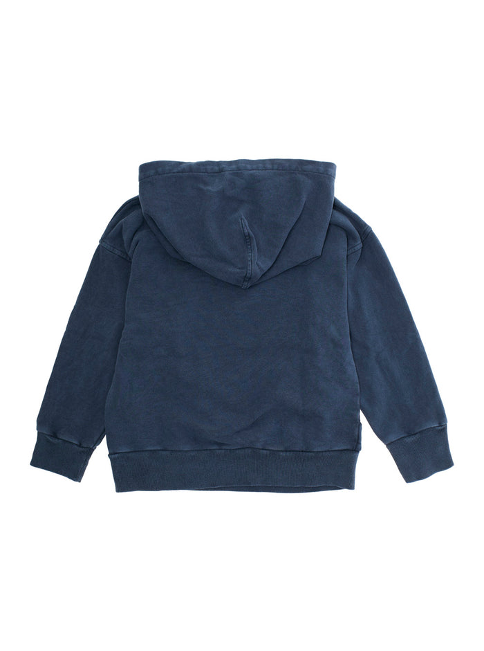 Blue Hoodie with Drawstring Hood and Logo Lettering on the Front in Cotton Boy Blu Sweatshirts