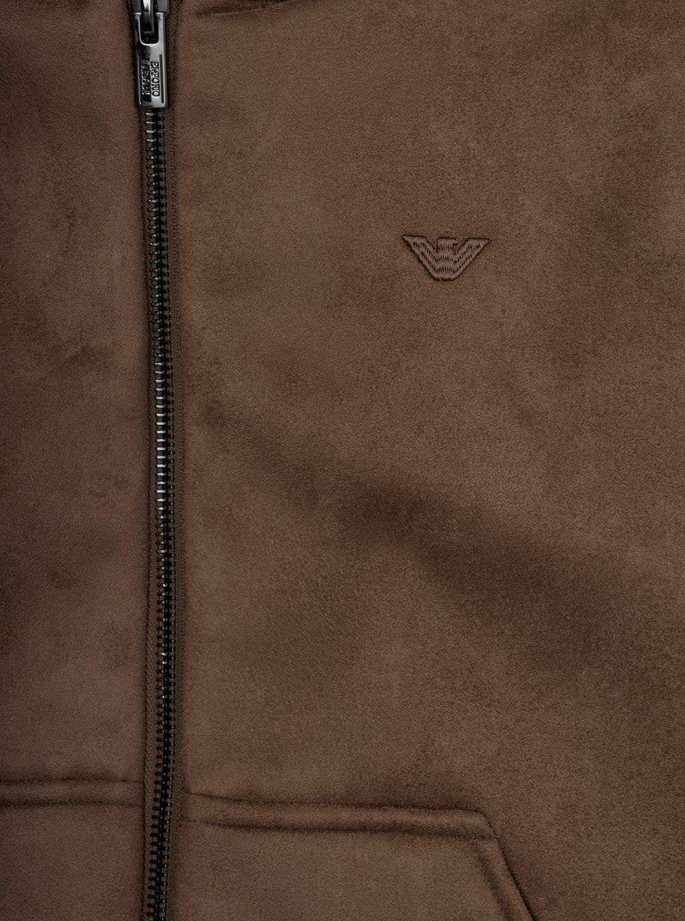 Brown Jacket with Fixed Hood and Logo Embroidery on the Front in Tech Fabric Boy Polyester Outerwear