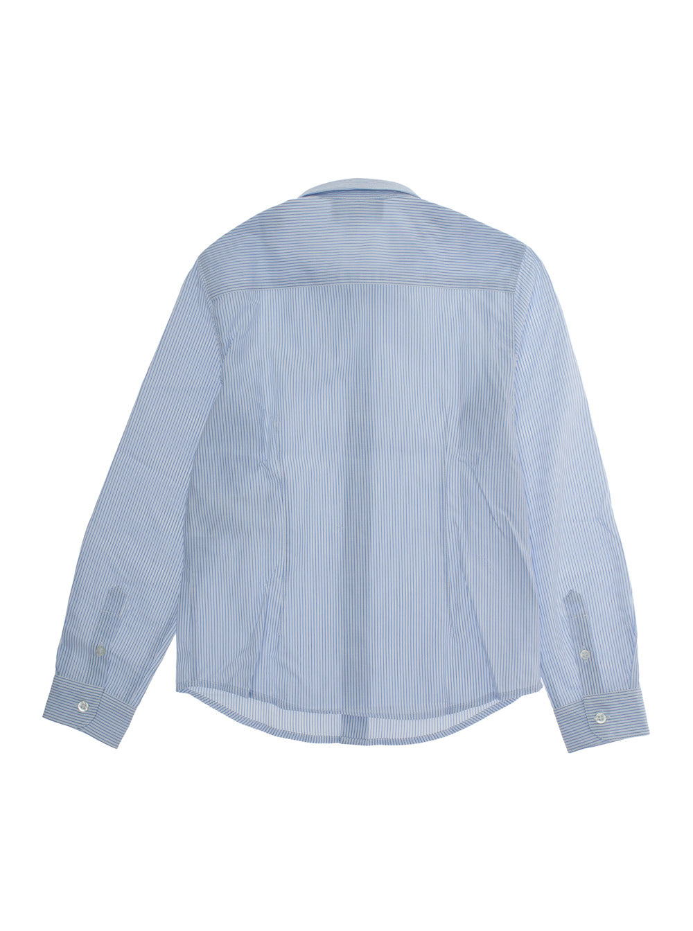 Light Blue Shirt With Logo Embroidery On The Front And All-Over Striped Motif Cotton Boy Blouses
